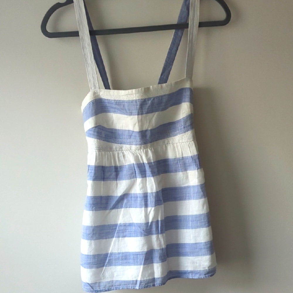 J. Crew Blue and White Striped Baby Doll Cross Back Blouse Tank 6